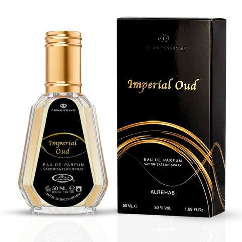 Imperial Oud Eau De Parfum Spray 50ML (1.7 OZ) By Al Rehab | A Rich Blend of Vanilla, Smoky Leather & Oud Softened by Lavender. - Intense Oud