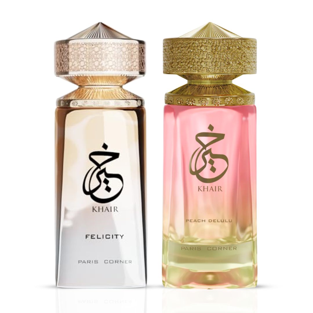 Khair Felicity & Khair Peach Delulu Eau de Parfum Spray 100ml (3.4 oz) by Paris Corner (Bundle)