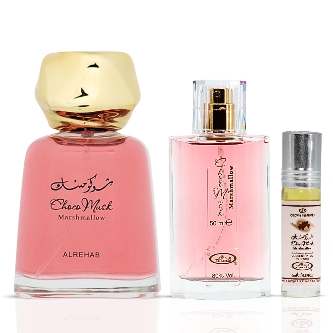 Choco Musk Marshmallow Eau de Parfum 100ml, 50ml & Perfume Oil CPO 6ml by Al Rehab (Bundle) - Intense Oud