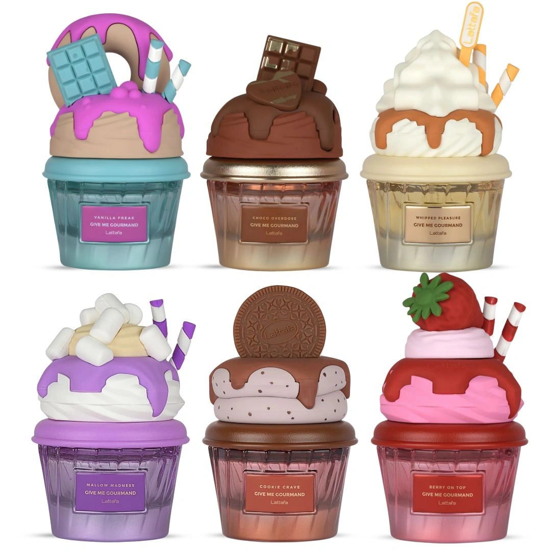 Vanilla Freak, Choco Overdose, Whipped Pleasure, Mallow Madness, Cookie Crave & Berry on Top Eau de Parfum Sprays 75ml (2.8 oz) by Lattafa - Intense Oud