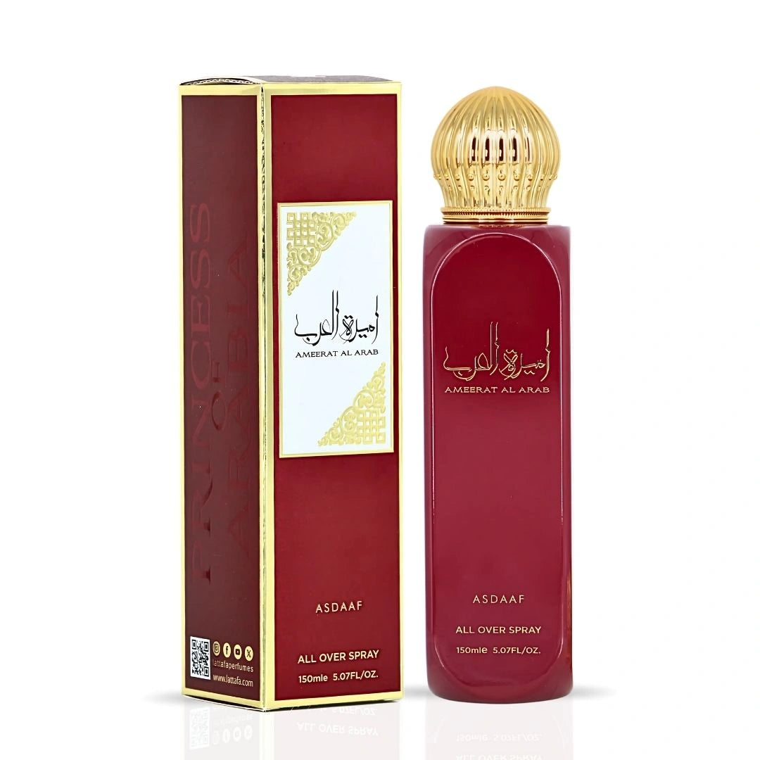 Ameerat Al Arab All Over Spray 150ml (5.07 oz) by Asdaaf | Like a Garden in Bloom, With a Vanilla Sunset - Intense Oud
