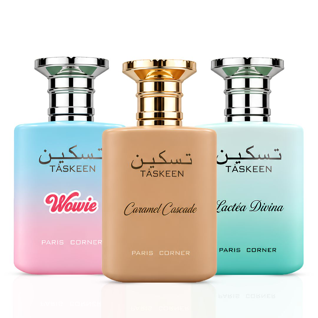 Taskeen Caramel Cascade, Wowie & Lactéa Divina Eau de Parfum Spray 100ml (3.4 oz) by Paris Corner (Bundle)