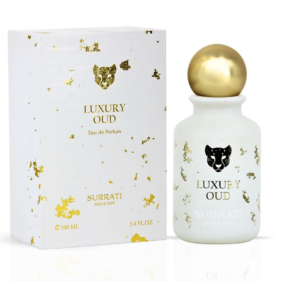 Luxury Oud Eau de Parfum Spray by Surrati, 100ml bottle with elegant packaging and a luxurious scent profile.