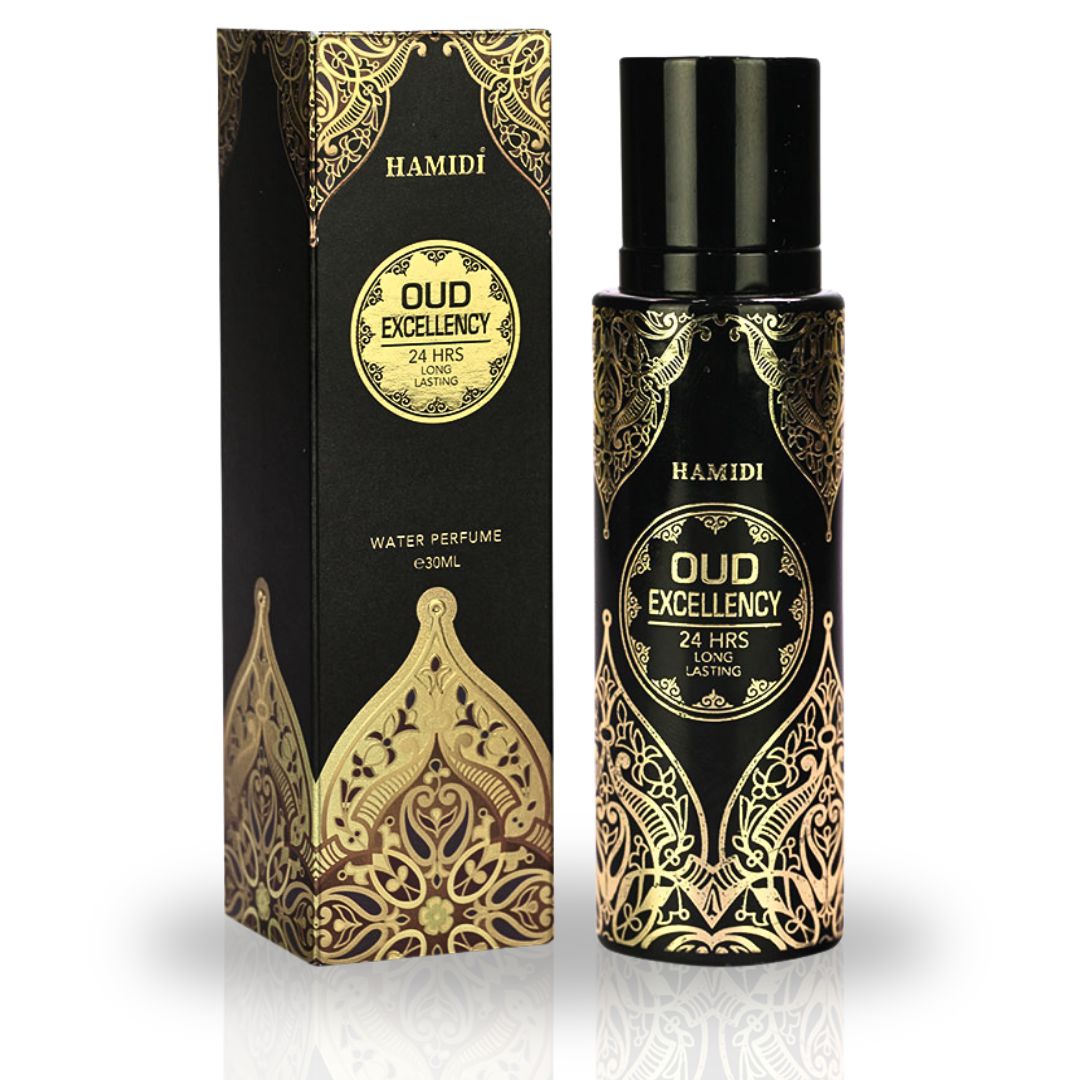 OUD EXCELLENCY Water Perfume Spray 30ML (1.01 OZ) By Hamidi | 24 Hours Long Lasting | A Scent That Embodies Grace & Charm. - Intense Oud