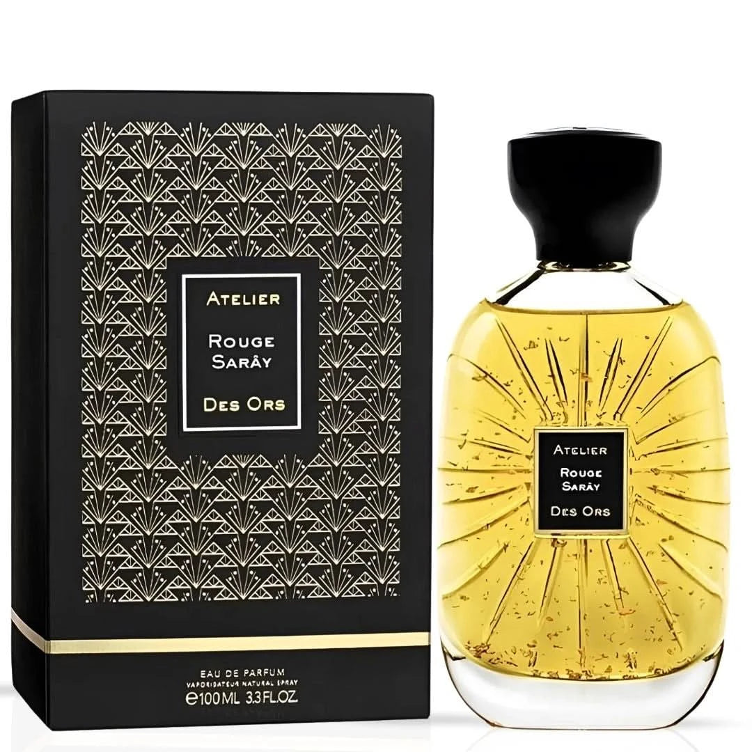 Rouge Sarây Eau de Parfum spray by Atelier Des Ores, 100ml bottle with elegant packaging and floral fragrance details visible.