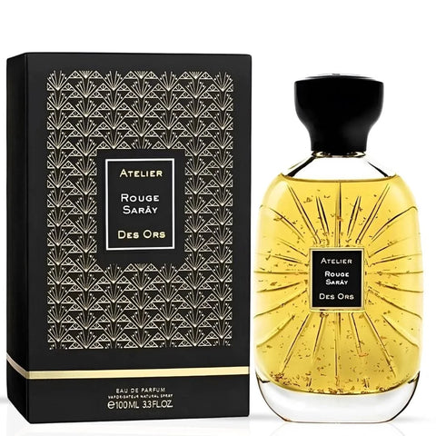 Rouge Sarây Eau de Parfum spray by Atelier Des Ores, 100ml bottle with elegant packaging and floral fragrance details visible.