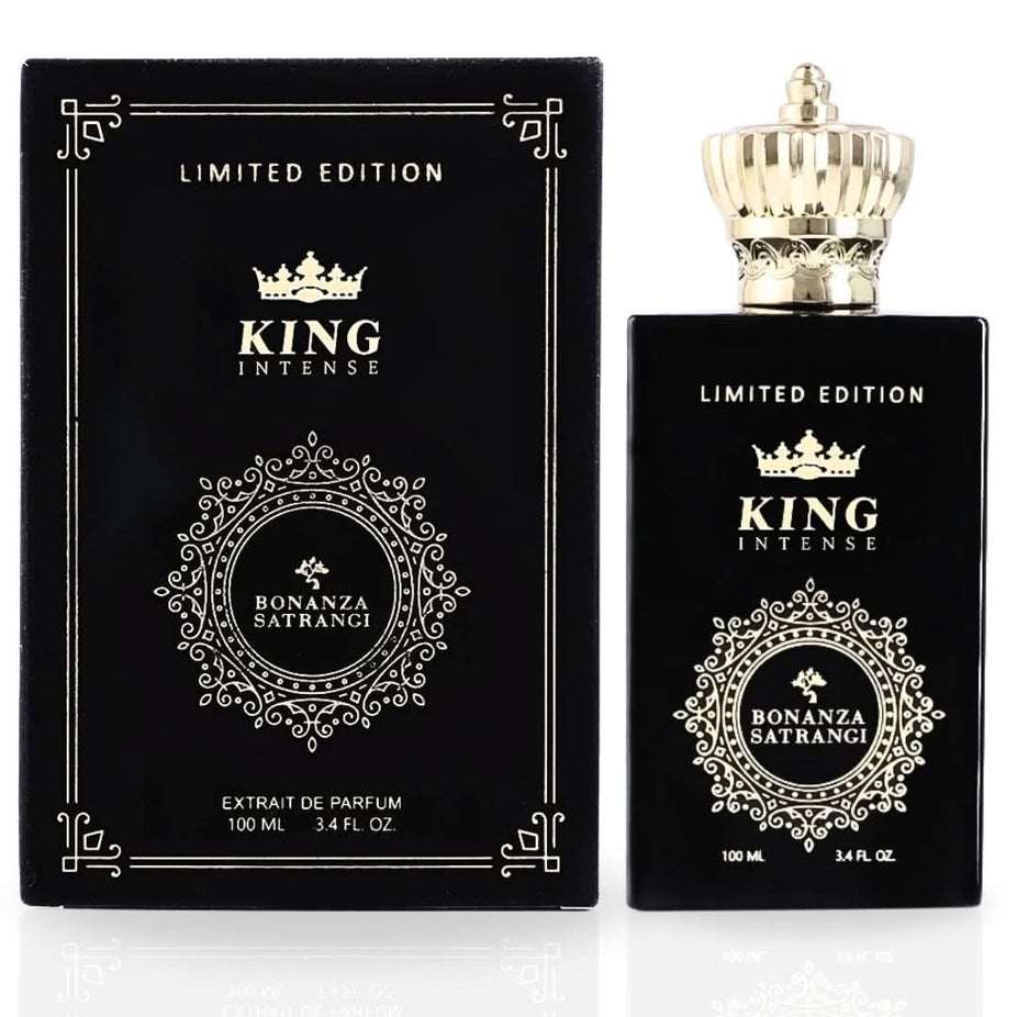 Bonanza Satrangi King Intense EDP spray 100ML with warm vanilla fragrance, long-lasting and refreshing extrait de parfum.