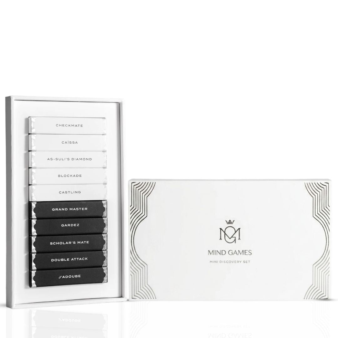 Artisan Collection 10-piece sample discovery set by Mind Games, featuring ten 2ml bottles of assorted scents in a display box.