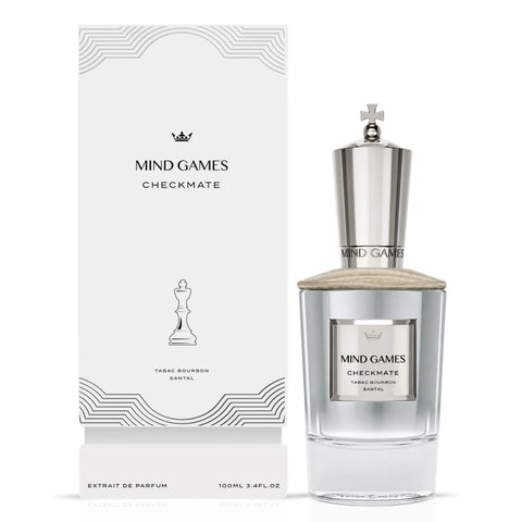 Checkmate Extrait de Parfum Spray by Mind Games, 100ml EDP bottle, sleek design with elegant branding and clear spray nozzle.