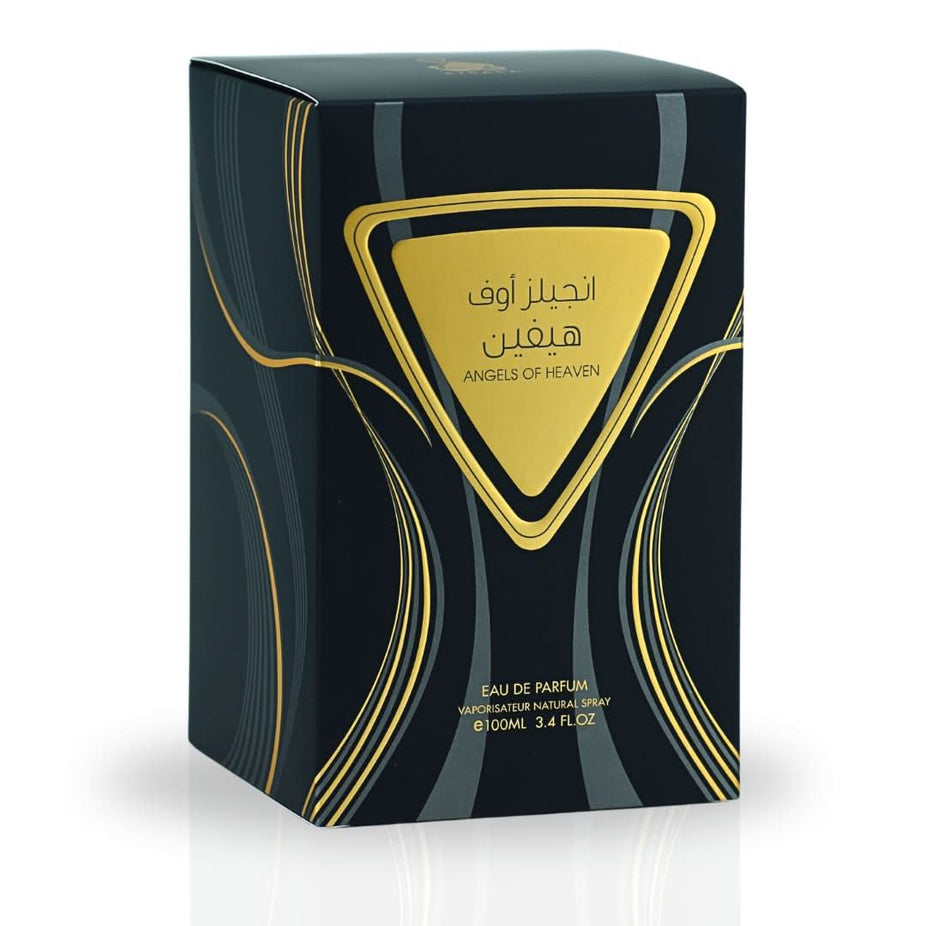 RISALA Angels Of Heaven EDP spray 100ml bottle with elegant packaging, showcasing the luxurious sweet and spicy perfume scent.