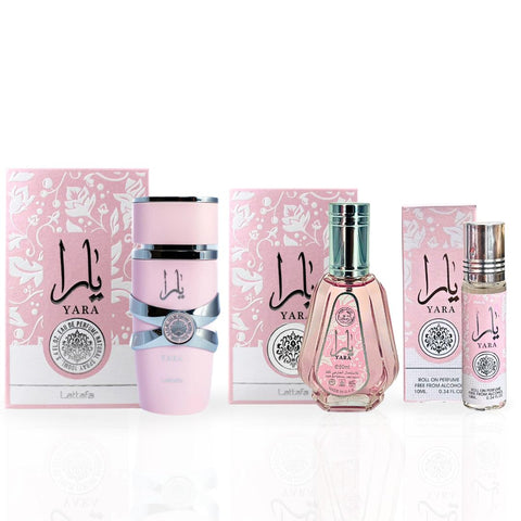 YARA Eau De Parfum Spray 100ML, EDP Spray 50ML & Roll-On Perfume Oil 10ML - For Women by Lattafa. (ELEGANT COLLECTION) - Intense Oud