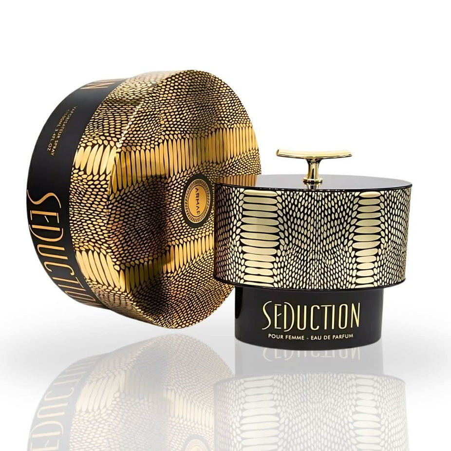 Armaf Seduction Pour Femme EDP spray 100ML with floral design, showcasing elegant perfume bottle and luxurious packaging.