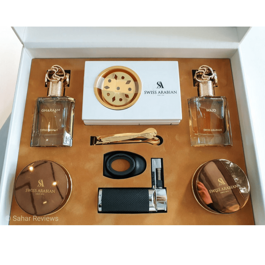 Swiss Arabian Bakhoor Gift Set from the Exclusive Collection, featuring traditional incense and accessories in elegant packaging.