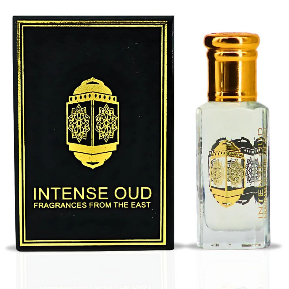 Intense Oud Al Bahar perfume oil 12ml in a black gift box, featuring luxurious loose oil with aromatic fragrance.