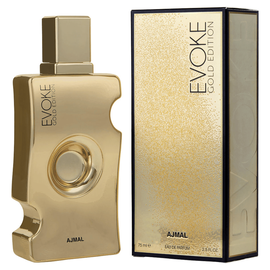 Evoke Gold Edition Eau De Parfum for Women by Ajmal, 75 ML bottle with elegant gold accents.