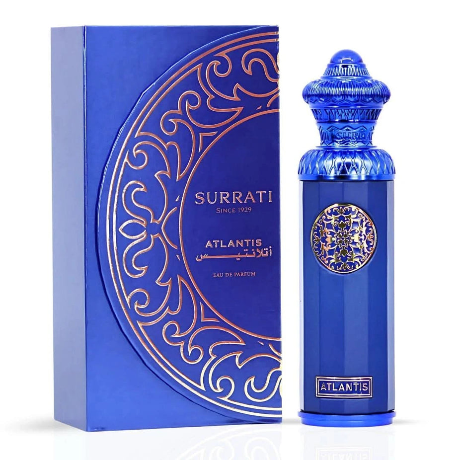 Surrati Atlantis Eau de Parfum Spray 140ml bottle with elegant packaging, showcasing the luxurious fragrance design.