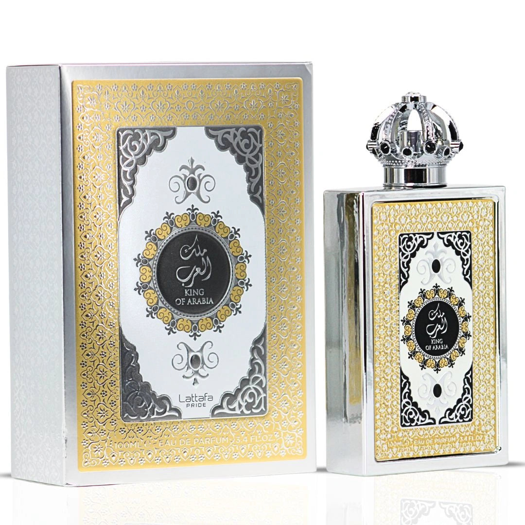 King of Arabia Eau De Parfum Spray 100ml (3.4 oz) by Lattafa Pride | Crown Yourself in Citrus, Leather & Vanilla - Intense Oud