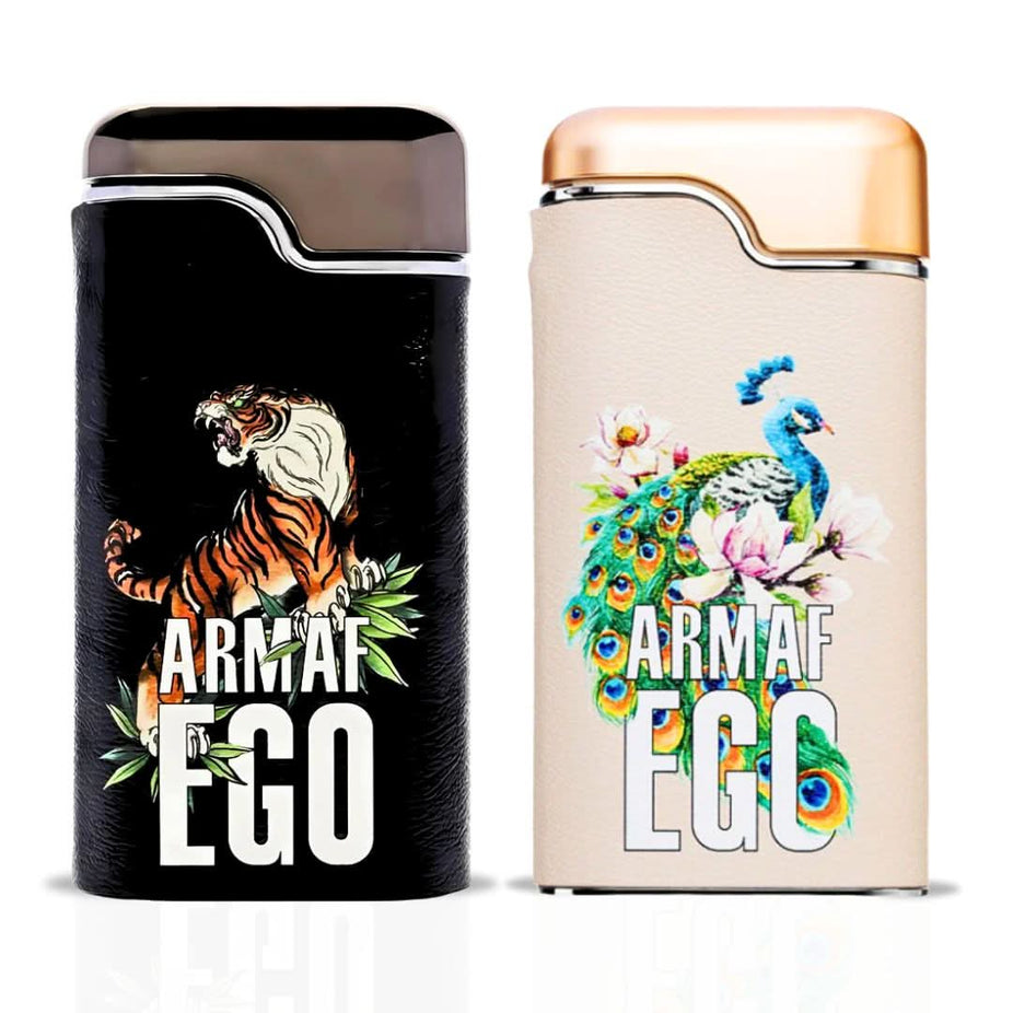 Armaf Ego Tigre for Men and Ego Exotic for Women 100ml Eau de Parfum bundle, featuring stylish bottles and elegant packaging.