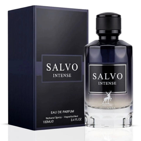 Maison Alhambra Salvo Intense Eau de Parfum spray 100ml bottle with sleek design and elegant packaging.