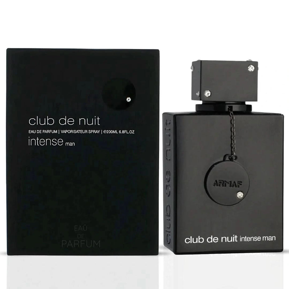Armaf Club De Nuit Intense Man Eau de Parfum spray bottle, 200ml, with sleek black and silver design visible in the image.