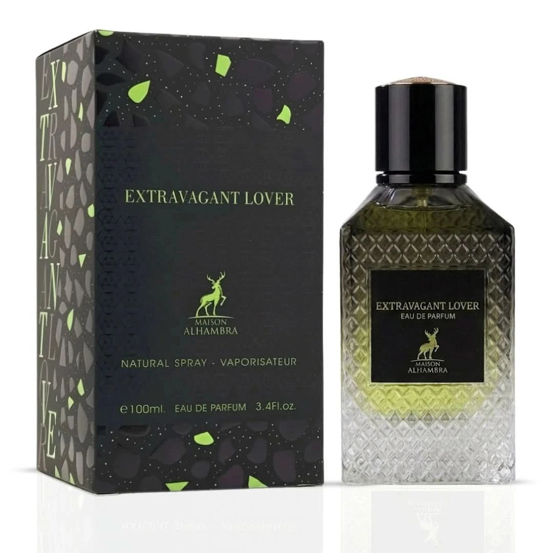 Maison Alhambra Extravagant Lover Eau de Parfum spray 100ml with elegant bottle, showcasing luxurious packaging and design.