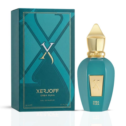 Xerjoff Erba Pura Eau de Parfum spray bottle, 50ml, with elegant packaging and floral and citrus fragrance details.