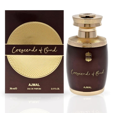 Ajmal Crescendo of Oud Eau de Parfum spray, 75ml bottle with elegant packaging and Oud fragrance design.