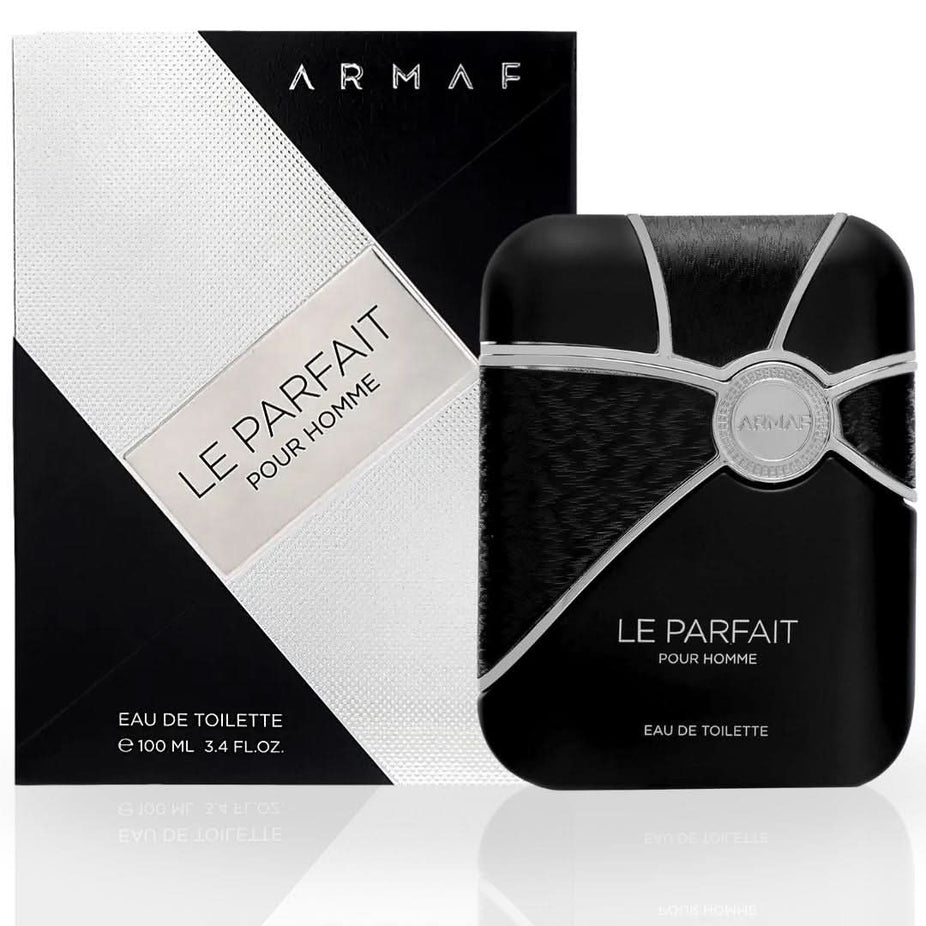 Le Parfait Homme EDT spray by Armaf, 100ML bottle, featuring a sleek design and luxurious, refreshing fragrance.