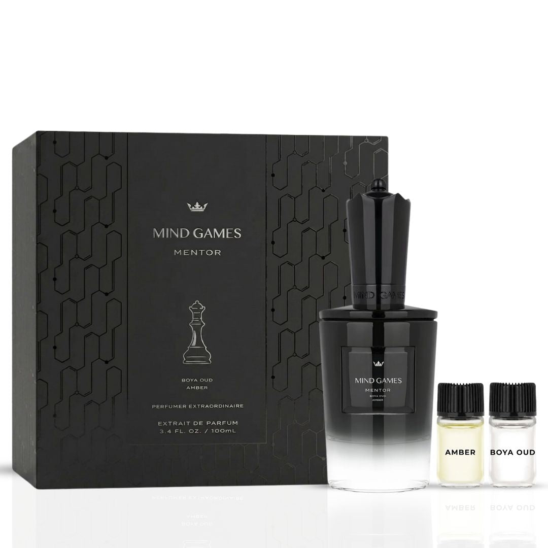 Mind Games Mentor Extrait de Parfum 100ml EDP bottle with sleek design, showcasing the luxurious fragrance packaging.