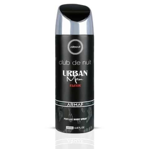 Armaf Club De Nuit Urban Elixir deodorant spray 200ml with sleek design, ideal for freshening up throughout the day.