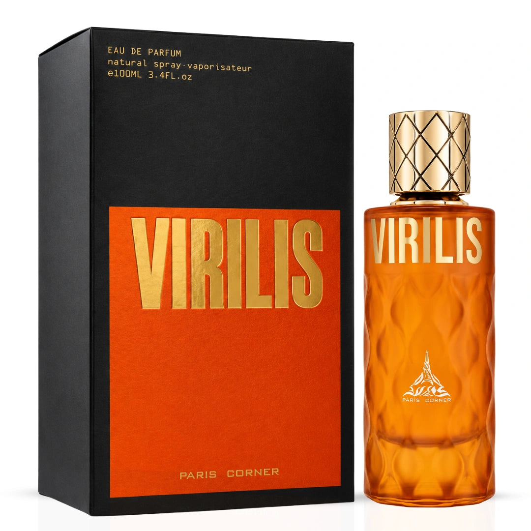 Virilis Eau de Parfum Spray by Paris Corner, 100ml, with sleek bottle design and elegant fragrance presentation.