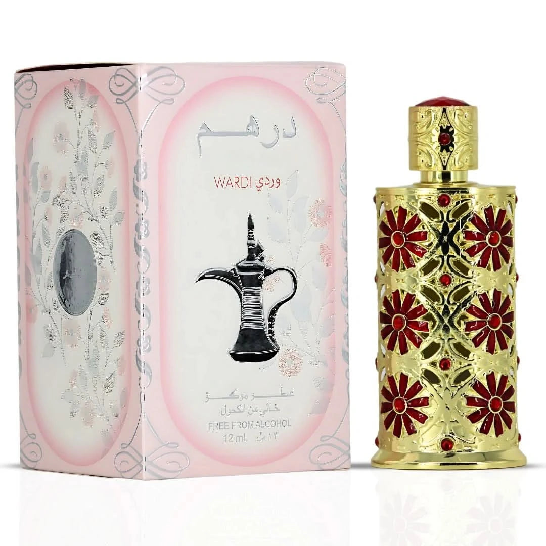 Dirham Wardi CPO by Ard Al Zaafaran, 12ml concentrated perfume oil in a glass bottle with floral and warm scent notes.