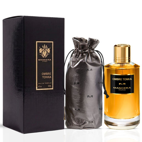 Mancera Ombre Tonka Eau de Parfum spray bottle, 60ml, with elegant packaging and dark amber liquid visible inside.