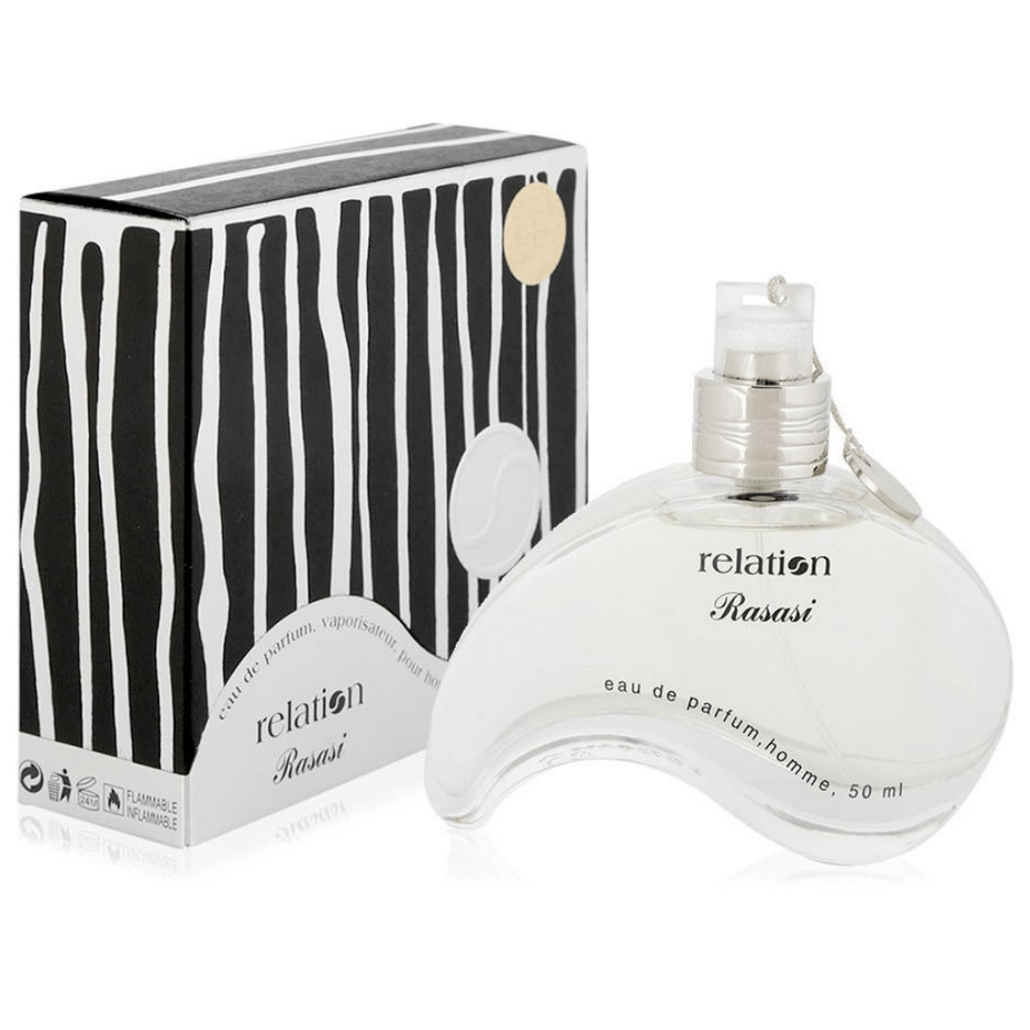 Rasasi Relation for Men Eau De Parfum bottle, 50ml (1.7 oz), with sleek packaging and fragrance cap.