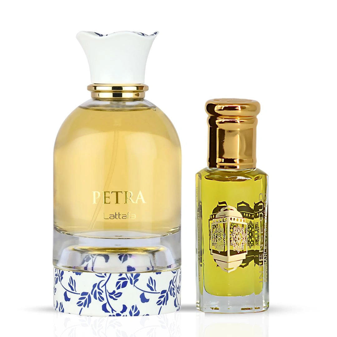 Petra Eau De Parfum Spray 100ml (3.4 oz) by Lattafa & Now Girl Perfume Oil 12ml (0.40 oz) by Intense Oud | Unleash Your Duality – Bold & Playful in One Bundle (Bundle) - Intense Oud