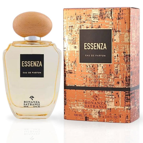 Bonanza Satrangi Essenza EDP Spray 100ML shows a sleek perfume bottle with floral and woody fragrance notes.