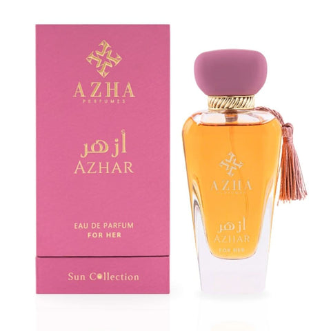 Azhar For Her Eau De Parfum by AZHA in a 100ml bottle, featuring elegant packaging and a floral fragrance design.