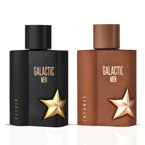 Galactic Men Intense & Galactic Men Elixir Eau De Parfum Sprays 100ML (3.4 OZ) by Maison Alhambra | A Rich, Smoky Duo with Notes of Tobaco, Honey & Amber for a Bold Scent Experience. (Bundle) - Intense Oud