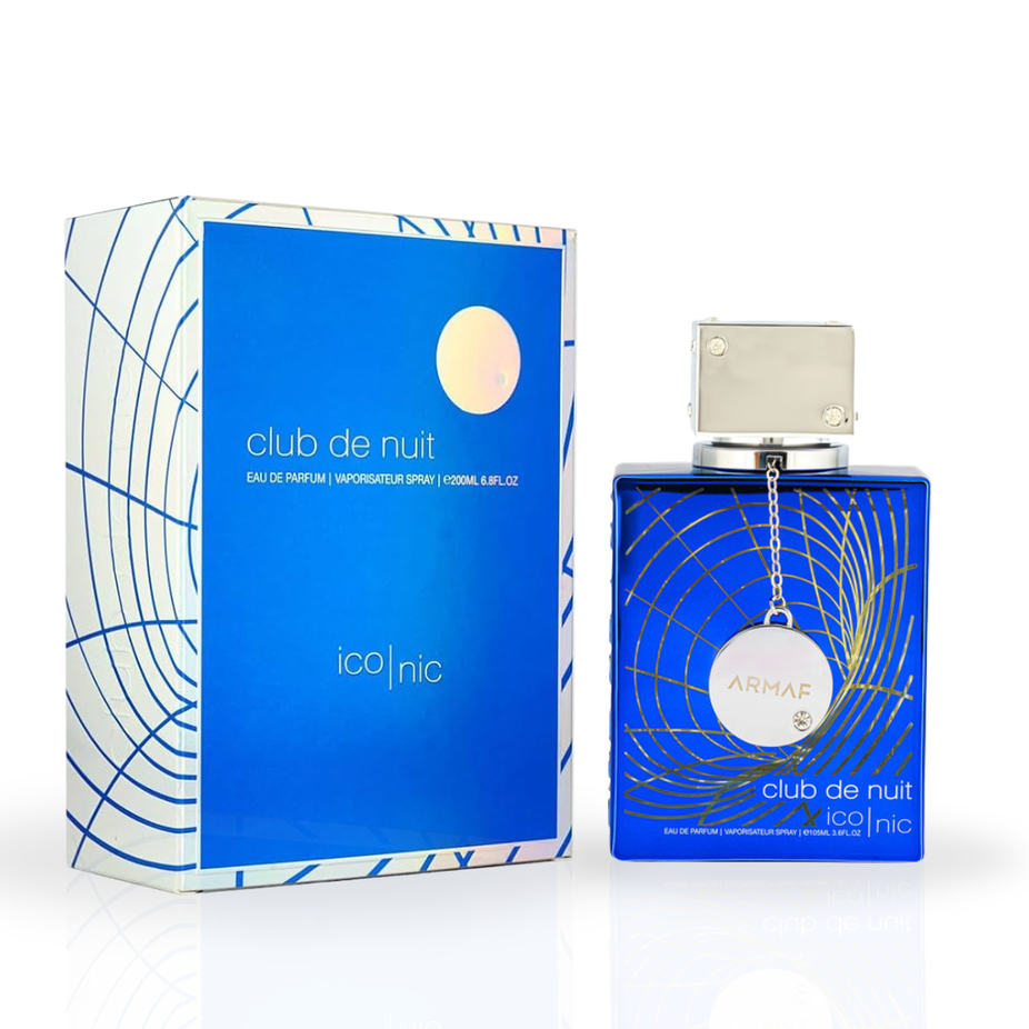 Armaf Club De Nuit Iconic Eau de Parfum spray 200ML with sleek black bottle and silver cap, showcasing elegant fragrance packaging