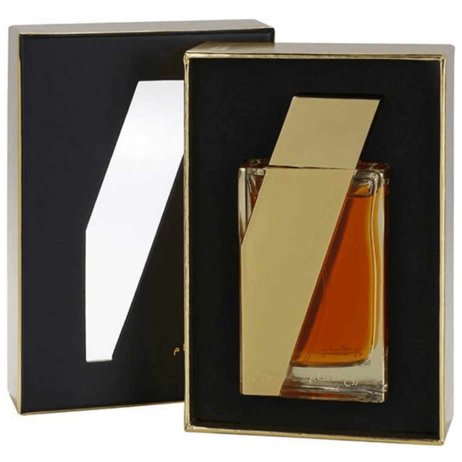 Rasasi Boruzz Rooh Al Assam Eau De Parfum 50ml bottle with elegant packaging, showcasing the fragrance design and branding.