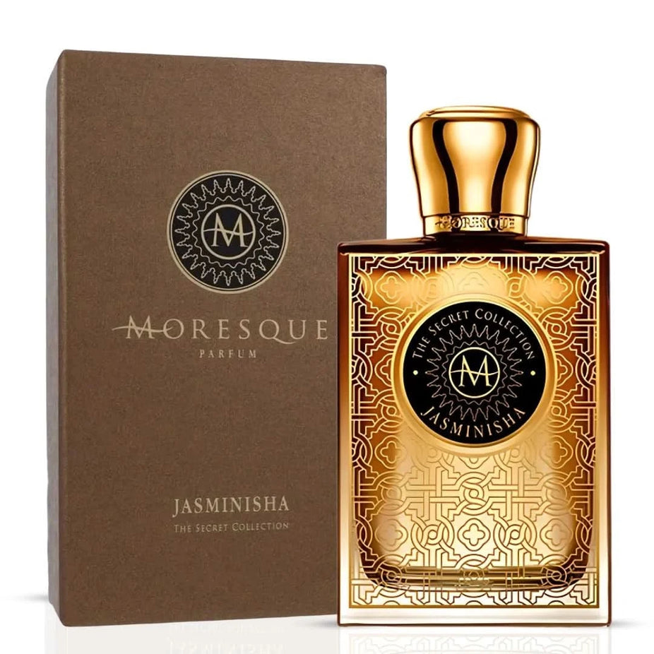 Jasminisha Eau de Parfum spray by Moresque, 75ml bottle with elegant floral fragrance, clear glass design.