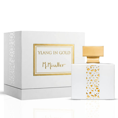 Ylang in Gold Eau de Parfum spray by M. Micallef, 100ml bottle with elegant gold packaging and floral fragrance design.