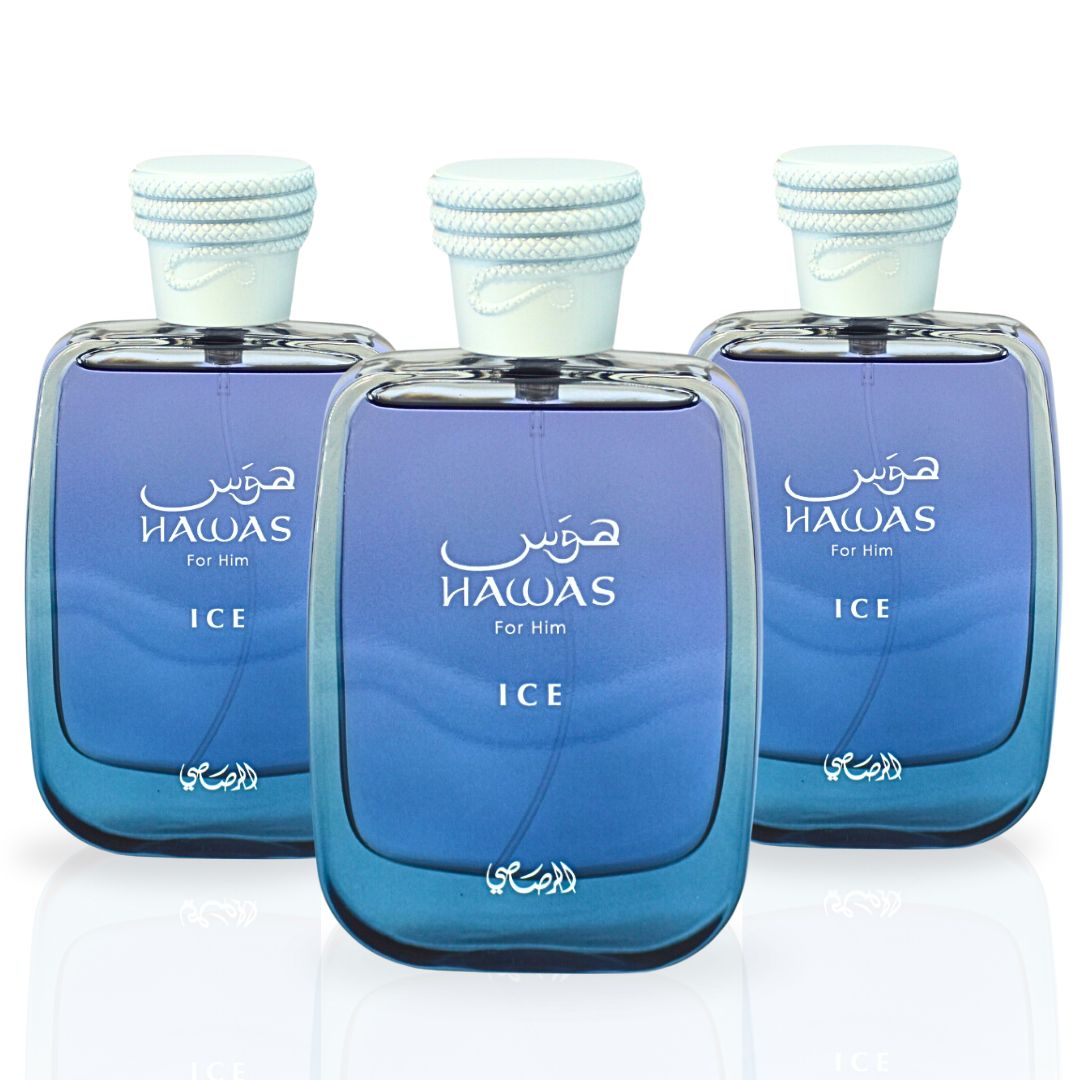 Hawas Ice Eau de Parfum Spray 100ml (3.4 oz) by Rasasi (Pack of 3 ...