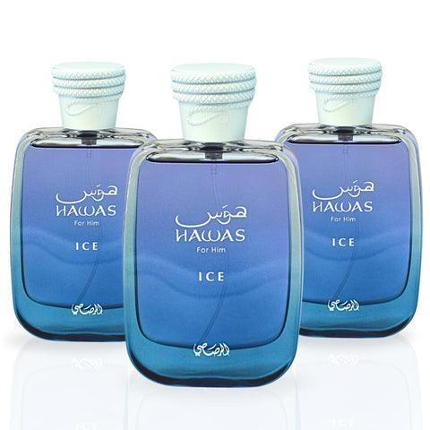 Hawas Ice EDP 100ML (3.4 OZ) By RASASI | Long Lasting, Exquisite, Luxurious, Arabian Scents. (PACK OF 3) - Intense Oud