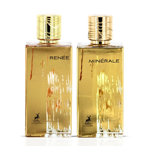 Renee Carmine & Minerale Gold Eau de Parfum Sprays 100ml (3.4 oz) by Maison Alhambra | A Pairing of Dreamy Vanilla Florals & Mineral Elegance (Bundle) - Intense Oud