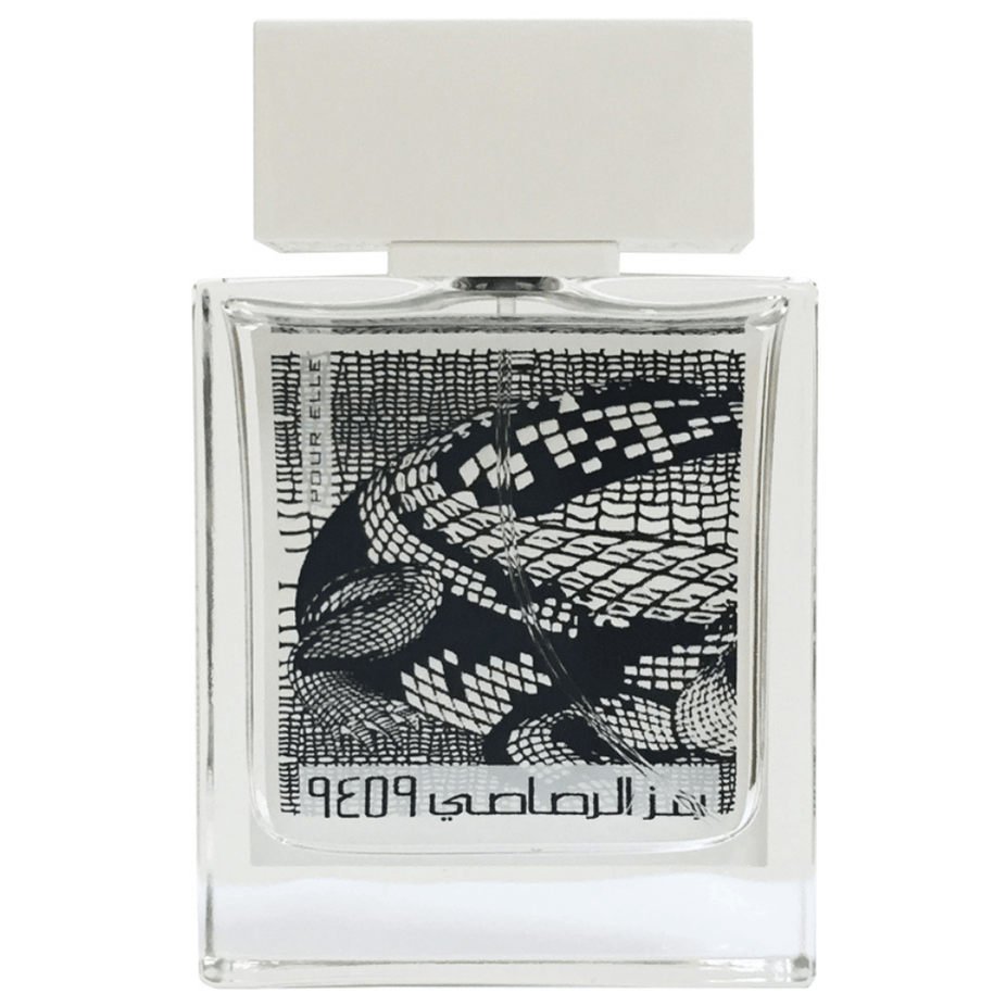 Rasasi Rumz Al Rasasi 9459 Pour Elle Alligator Women EDP 50ml bottle with elegant design and floral accents.