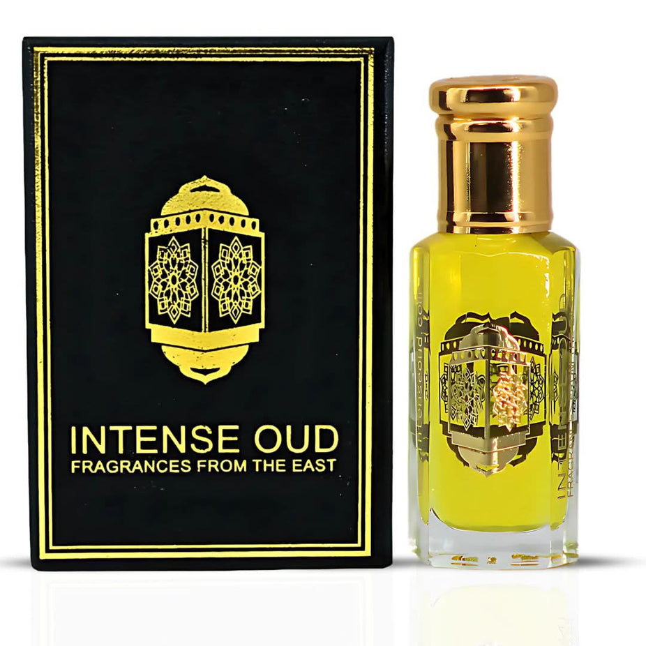 Intense Oud Gardenia Musk perfume oil 12ml in a black gift box, featuring loose oil and elegant packaging.