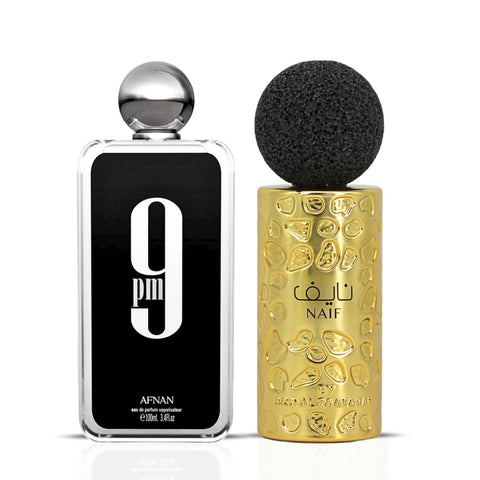 9PM for Men by Afnan & Naif by Ard Al Zaafaran – Eau de Parfum Sprays 100ml (3.4 oz) | An Elevated Duo — Sweet Intensity Meets Aromatic Charm. (Bundle) - Intense Oud