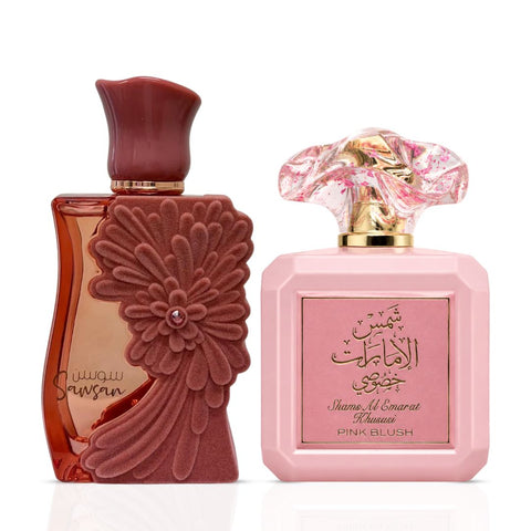 Sawsan & Pink Blush Eau de Parfum Sprays 100ml (3.4 oz) by Ard Al Zaafaran (Bundle)