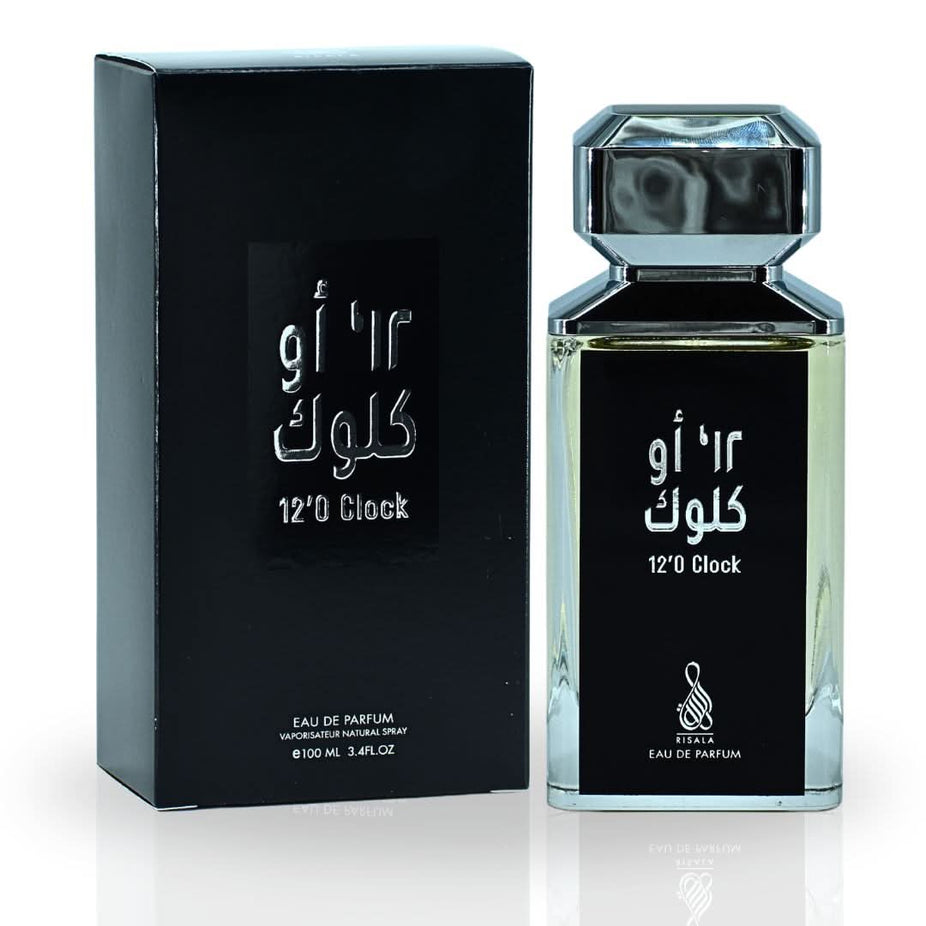 RISALA 12 O'Clock Eau de Parfum spray 100ml bottle, featuring elegant packaging and fragrance details.